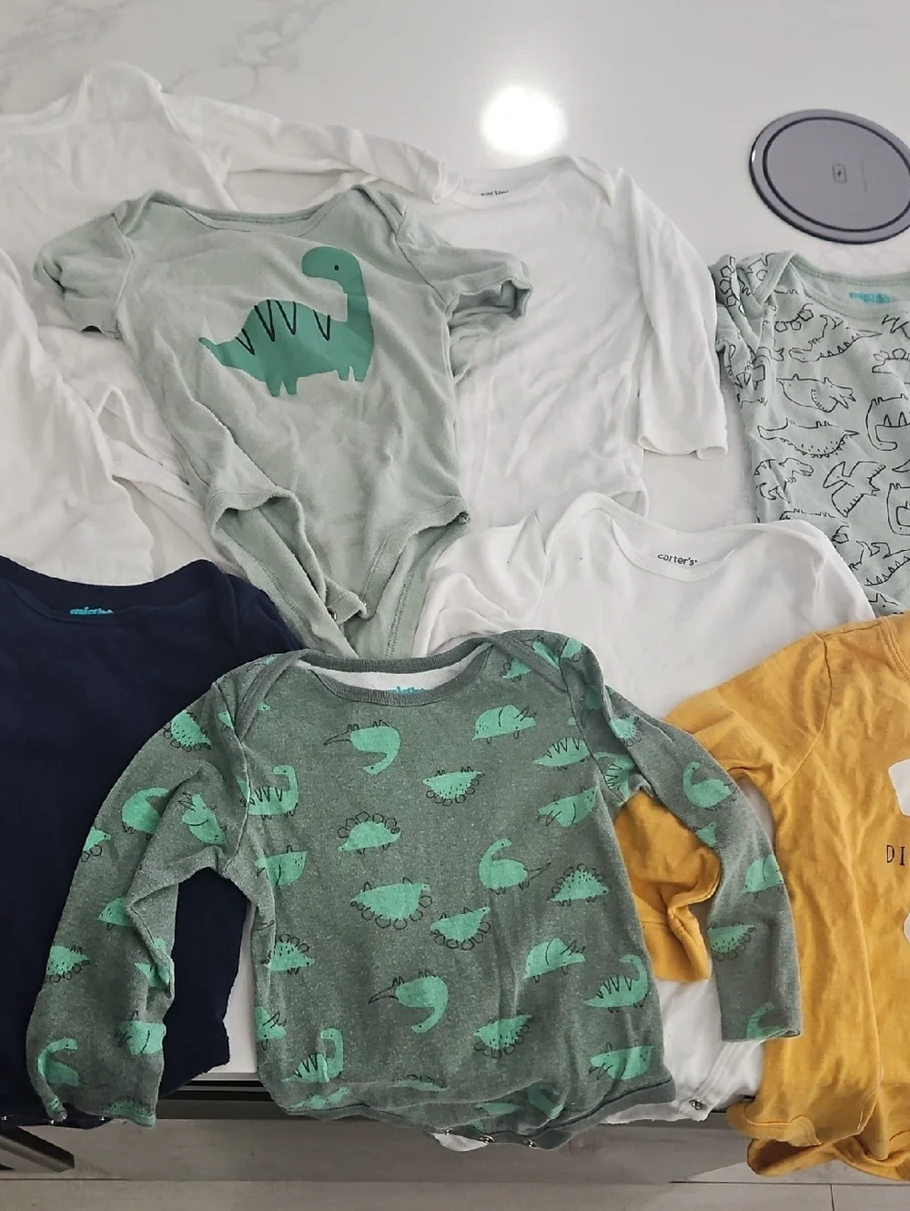 Baby Dinosaur Bodysuits & Tops - Green, Mint, White, Navy, Mustard
